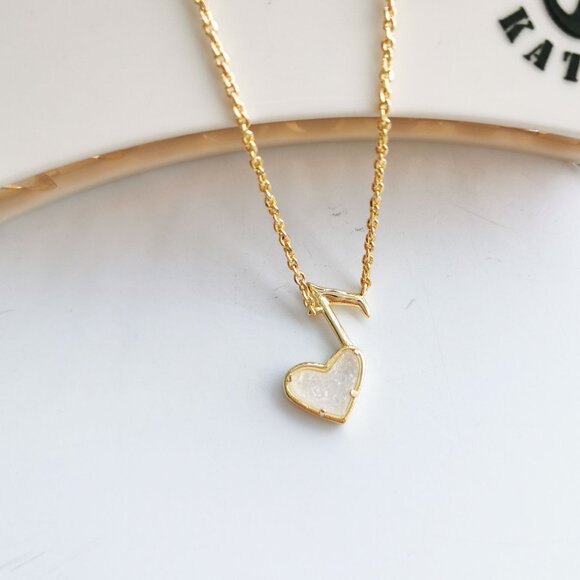 Kendra Scott Ari Heart Music Note Gold Drusy Necklace - Picture 2 of 5